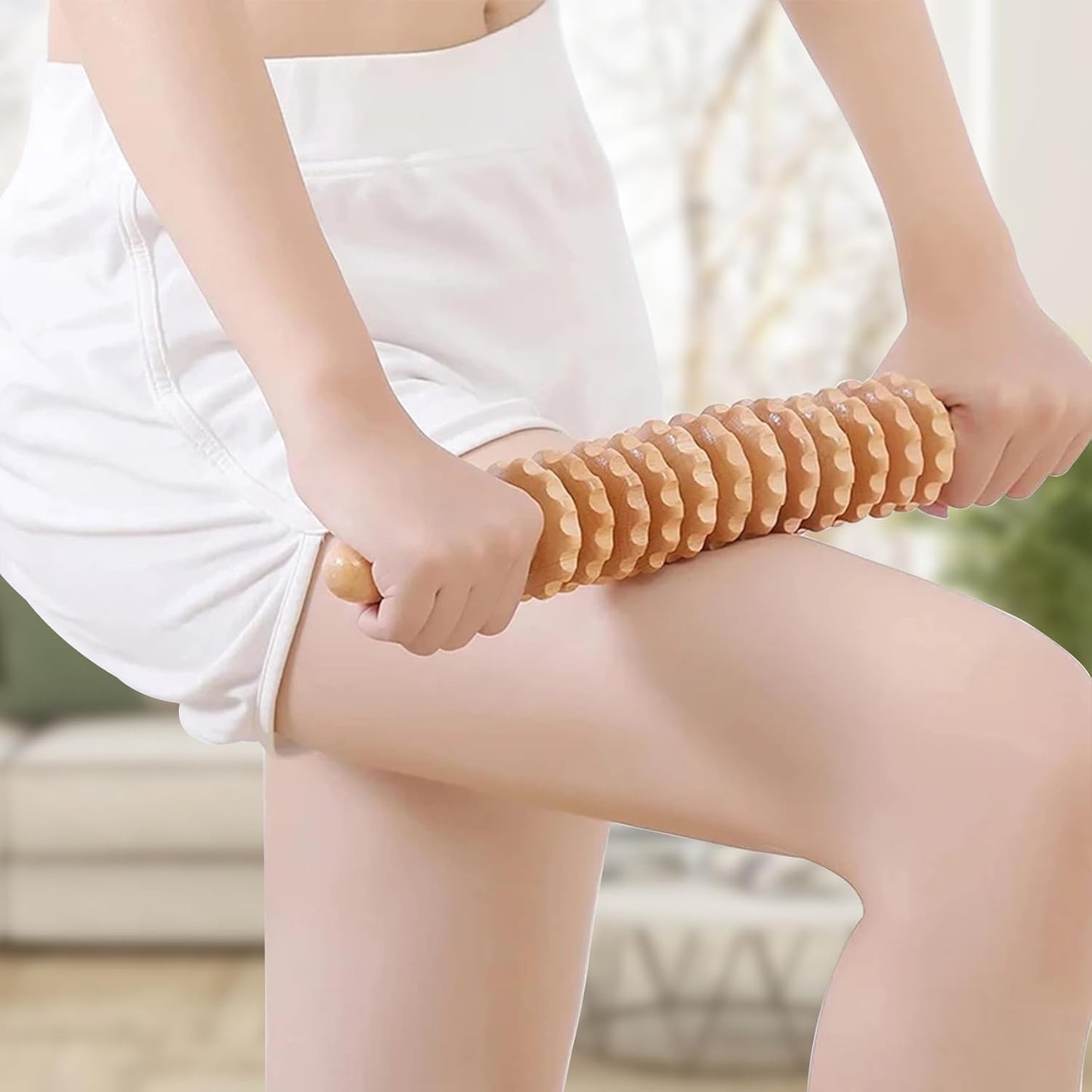 Rouleau Massage Bois anti Cellulite Masseur Maderotherapie Appareil Rouleau De Massage Avec Poignée Pour Tout Le Corps Bâton De Massage Musculaire Drainage Lymphatique (43 Cm)