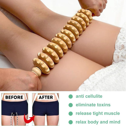 Rouleau Massage Bois anti Cellulite Masseur Maderotherapie Appareil Rouleau De Massage Avec Poignée Pour Tout Le Corps Bâton De Massage Musculaire Drainage Lymphatique (43 Cm)