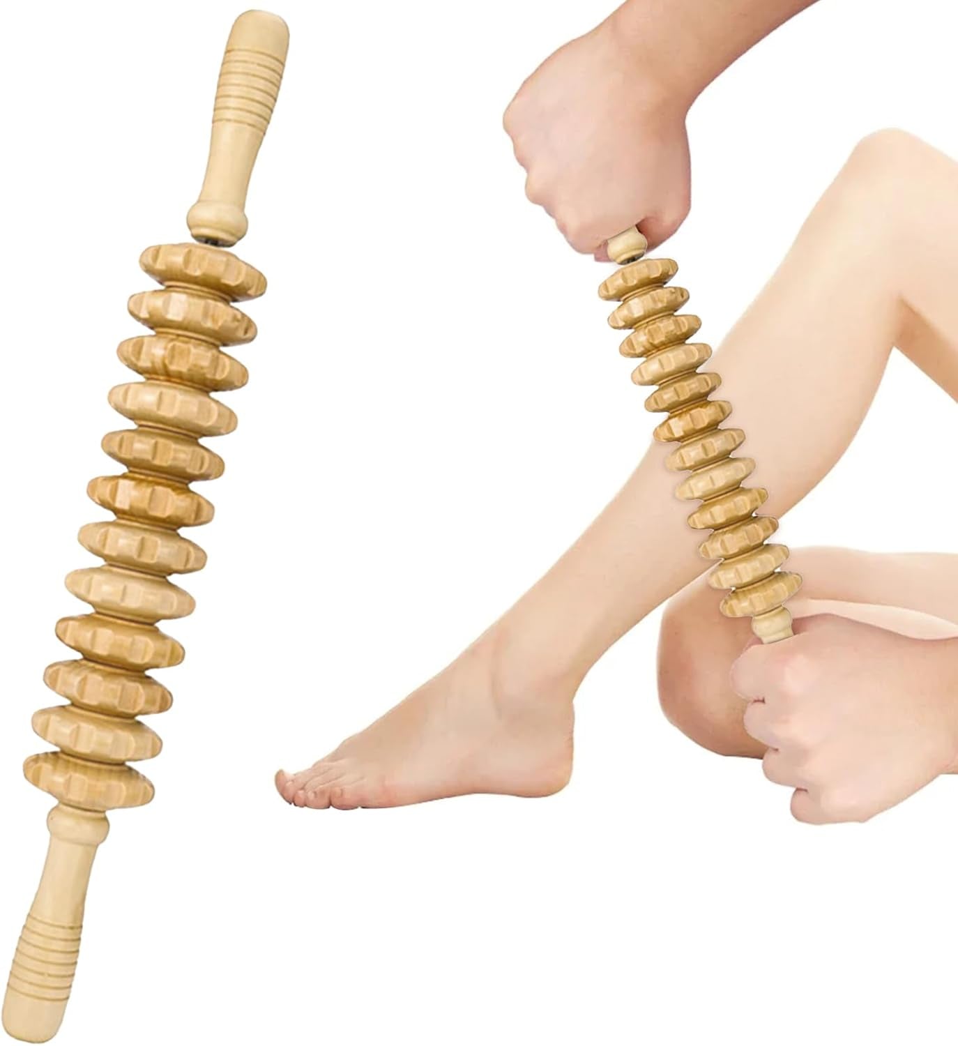 Rouleau Massage Bois anti Cellulite Masseur Maderotherapie Appareil Rouleau De Massage Avec Poignée Pour Tout Le Corps Bâton De Massage Musculaire Drainage Lymphatique (43 Cm)
