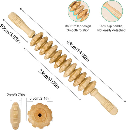 Rouleau Massage Bois anti Cellulite Masseur Maderotherapie Appareil Rouleau De Massage Avec Poignée Pour Tout Le Corps Bâton De Massage Musculaire Drainage Lymphatique (43 Cm)