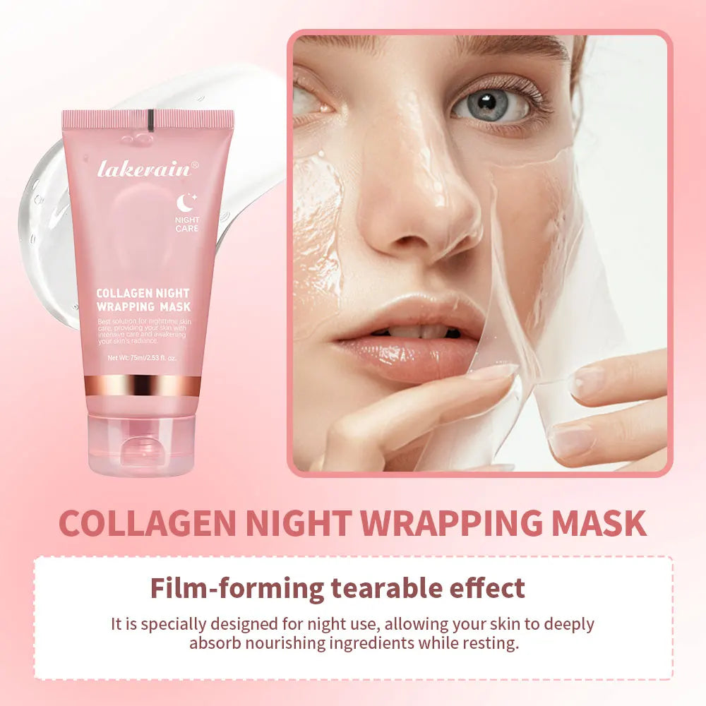 Yanerain-Masque d'enveloppement de nuit au collagène, soin d'hydratation élastique, relâchement et tactique, collagène hydrolysé pour peau brillante